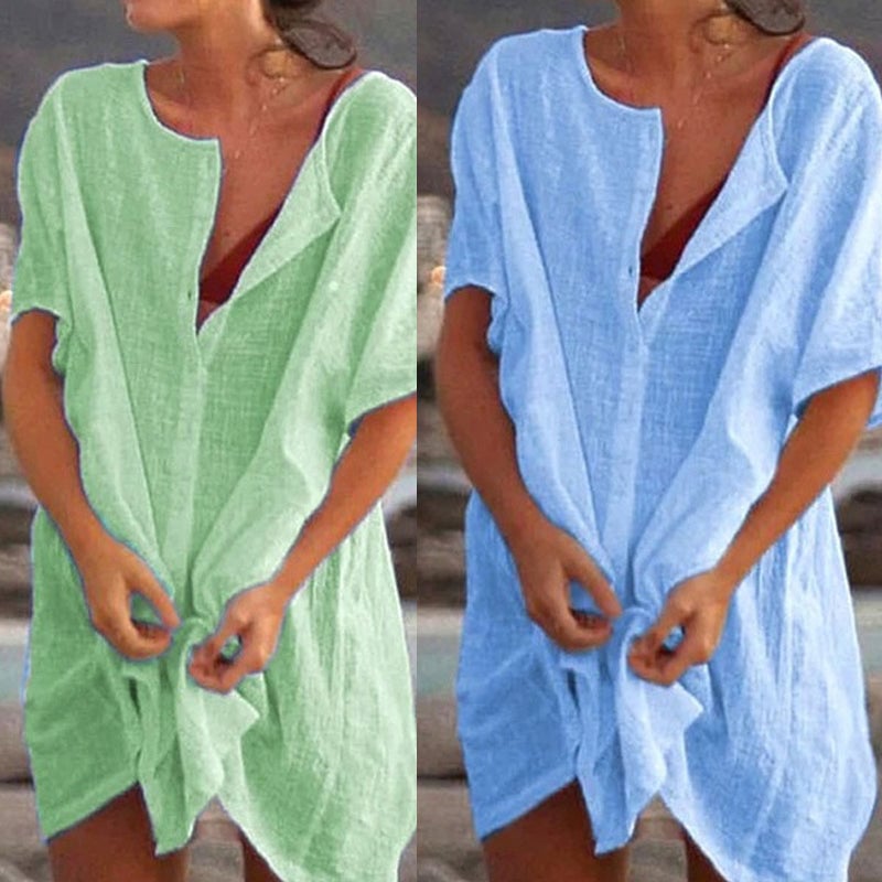 Summer Cotton Loose Short Dresses Casual Women's shirt