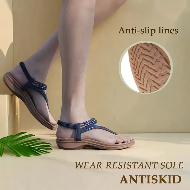 📢🔥 Last Day Promotion 70% OFF🔥Women's T-strap flat sandals with sparkling rhinestones