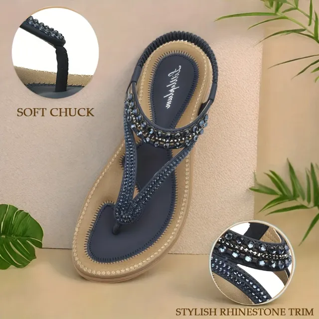 📢🔥 Last Day Promotion 70% OFF🔥Women's T-strap flat sandals with sparkling rhinestones