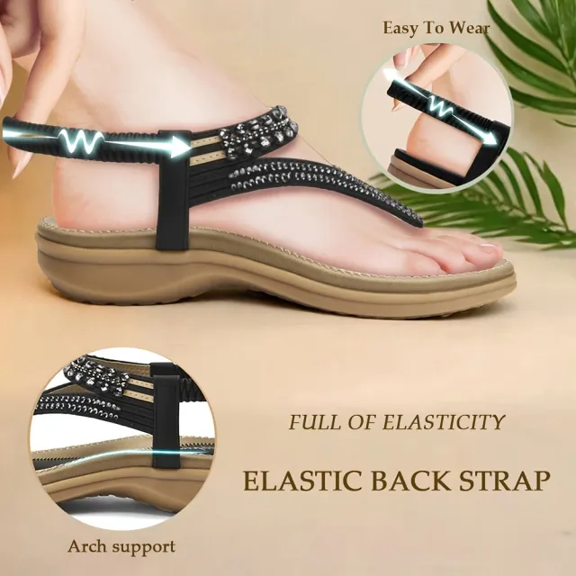 📢🔥 Last Day Promotion 70% OFF🔥Women's T-strap flat sandals with sparkling rhinestones