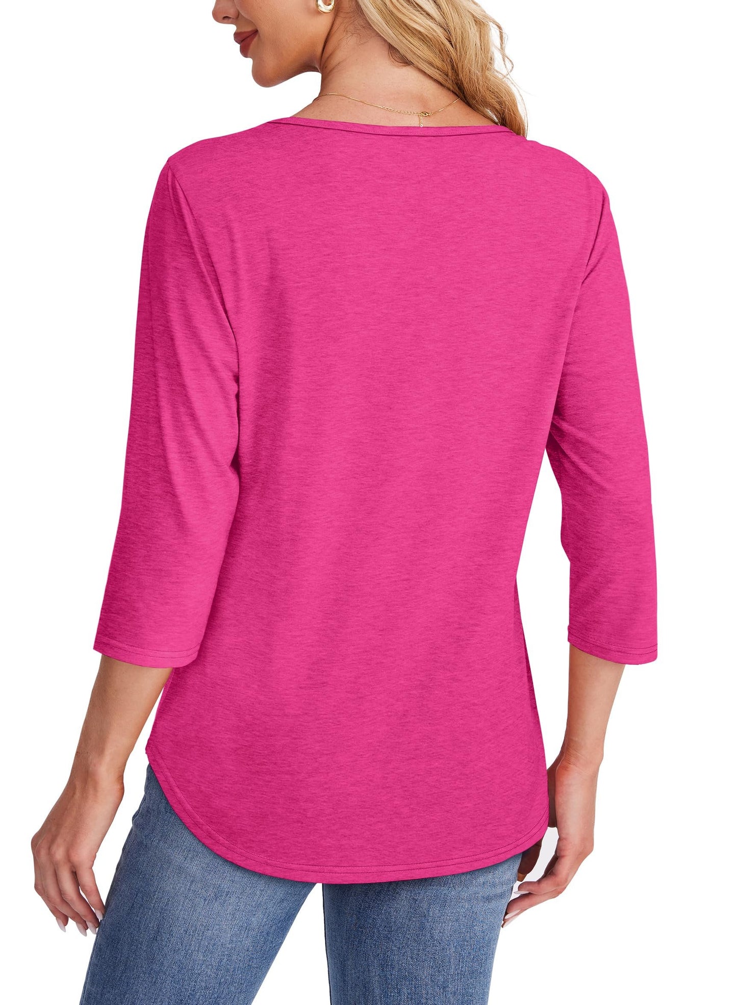 NEW🔥 2025 Women's 3/4 Length Sleeve Top Pleated Front T-Shirt